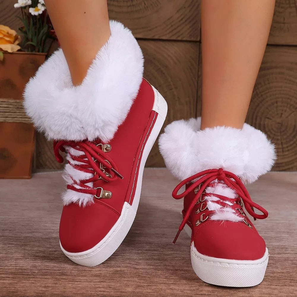 Fluffy Cuff Round-toe Platform Boots