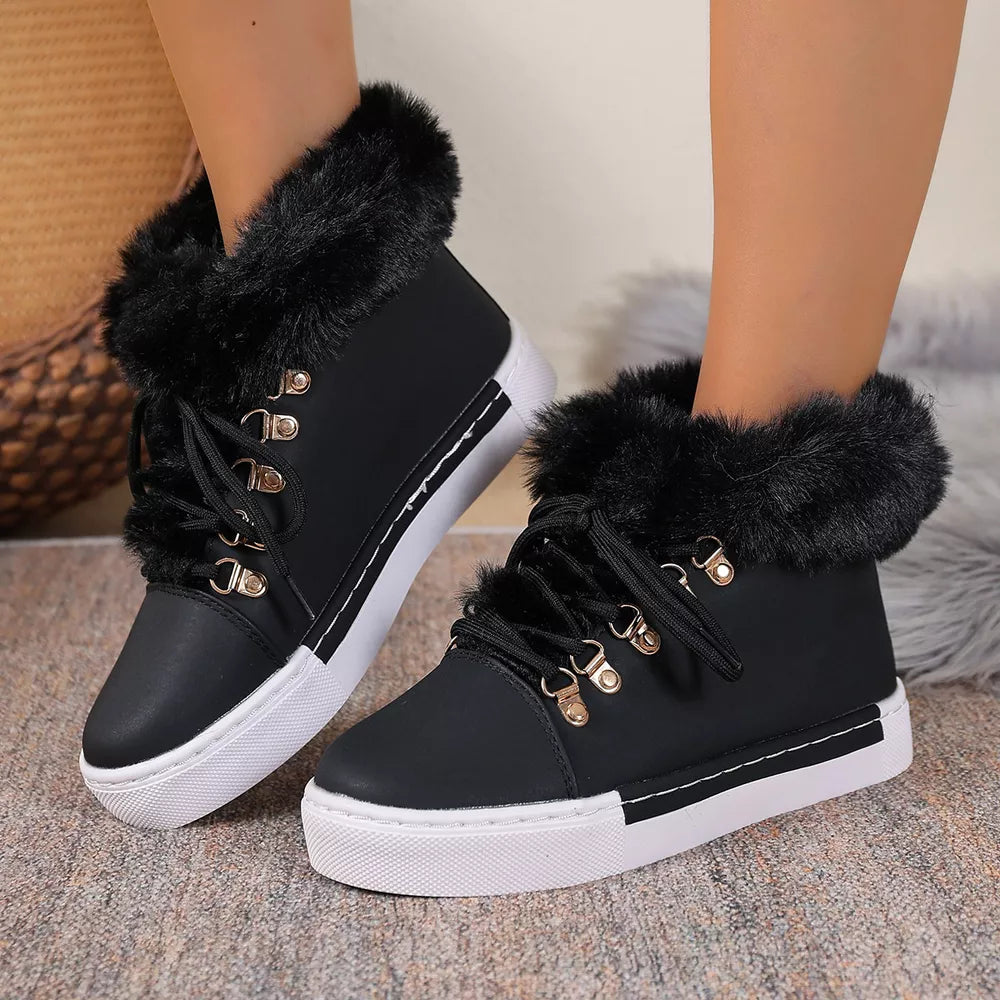 Fluffy Cuff Round-toe Platform Boots