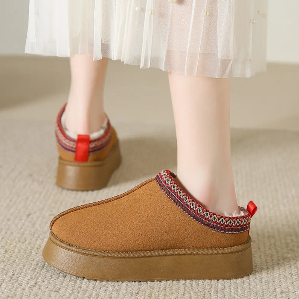Faux Shearling Trim Platform Mules