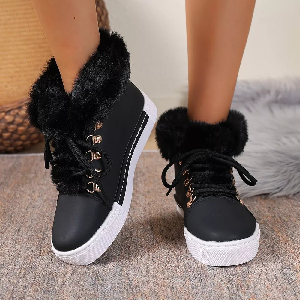 Fluffy Cuff Round-toe Platform Boots