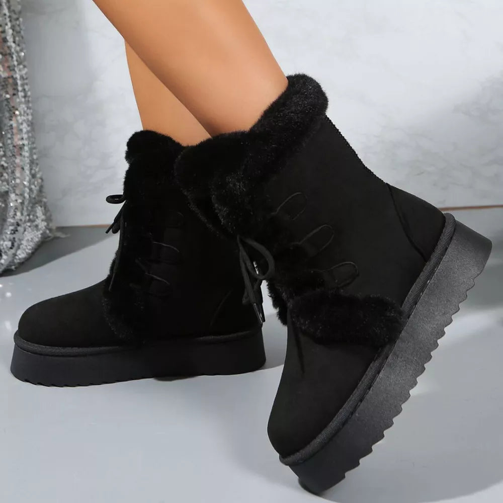 Cozy Suede Lace-up Platform Boots