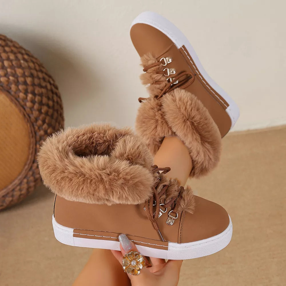 Fluffy Cuff Round-toe Platform Boots