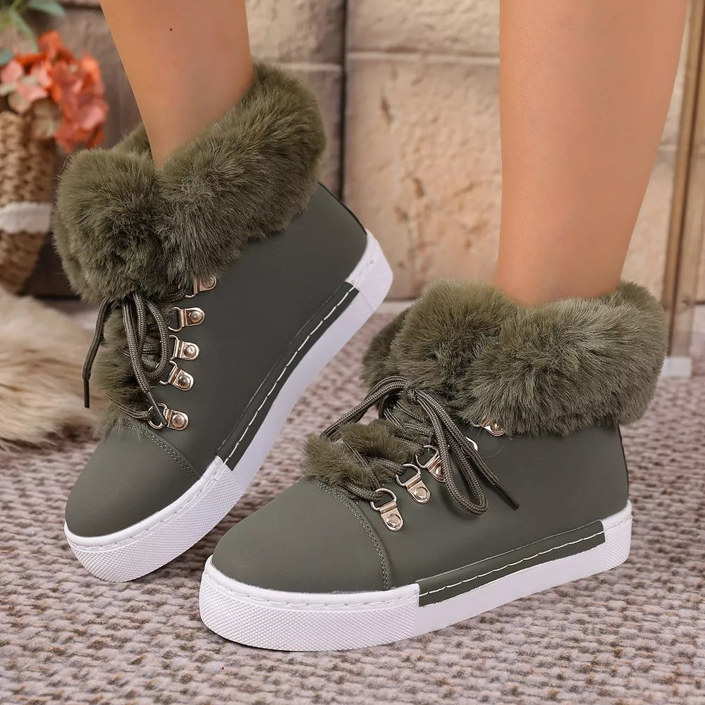 Fluffy Cuff Round-toe Platform Boots