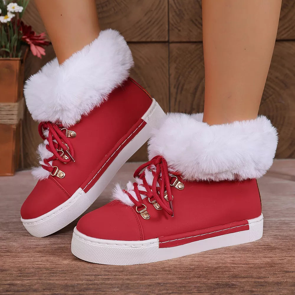 Fluffy Cuff Round-toe Platform Boots