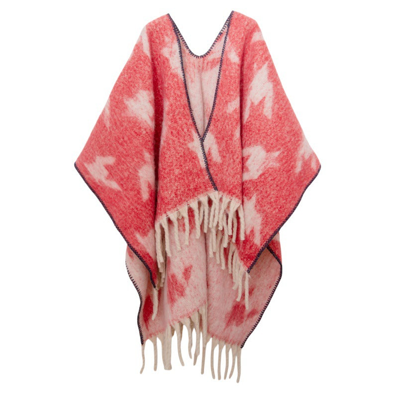 Fringed Jacquard Blanket Shawl Wrap Scarf