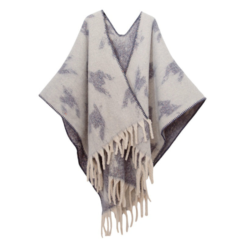 Fringed Jacquard Blanket Shawl Wrap Scarf