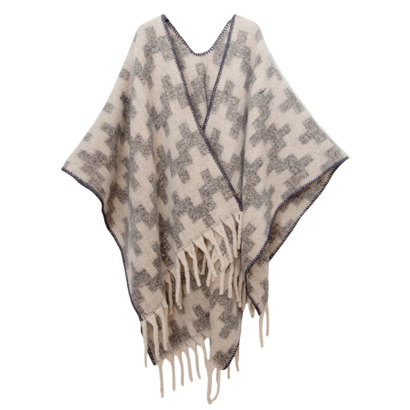 Fringed Jacquard Blanket Shawl Wrap Scarf