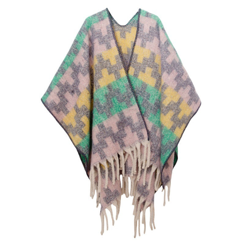 Fringed Jacquard Blanket Shawl Wrap Scarf