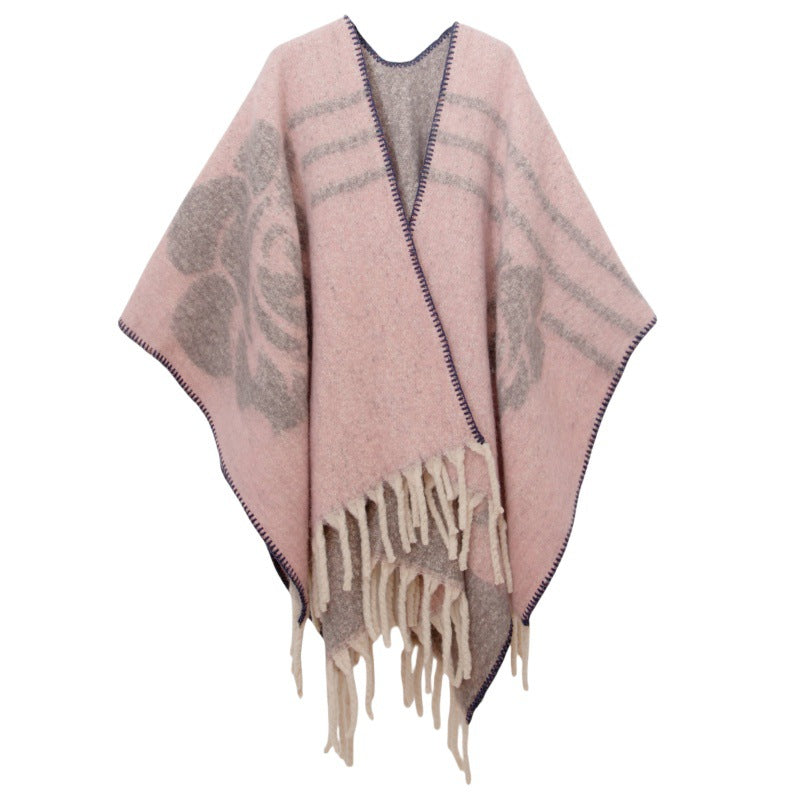 Fringed Jacquard Blanket Shawl Wrap Scarf