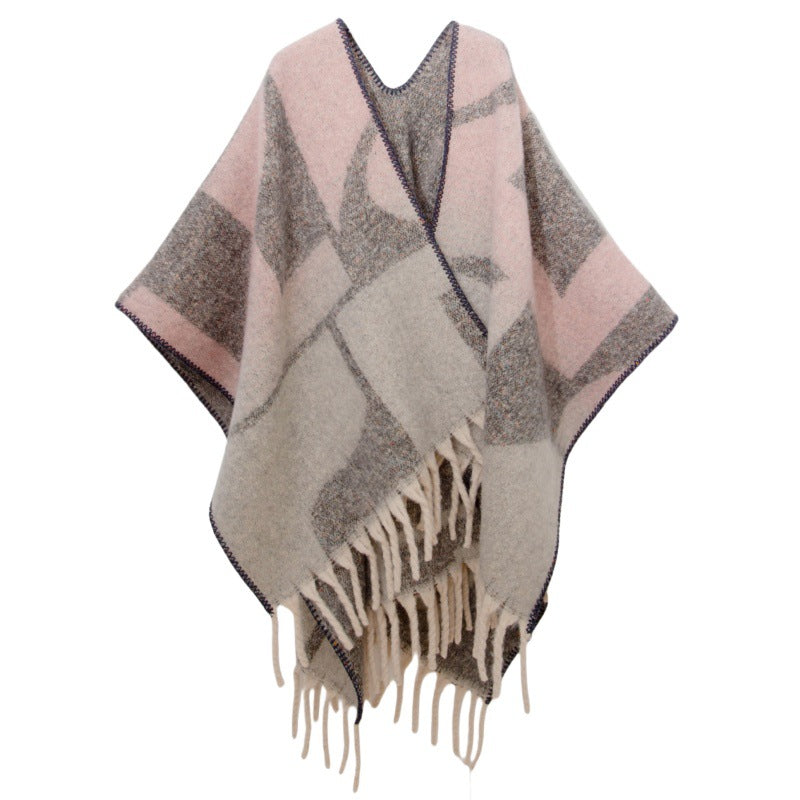 Fringed Jacquard Blanket Shawl Wrap Scarf