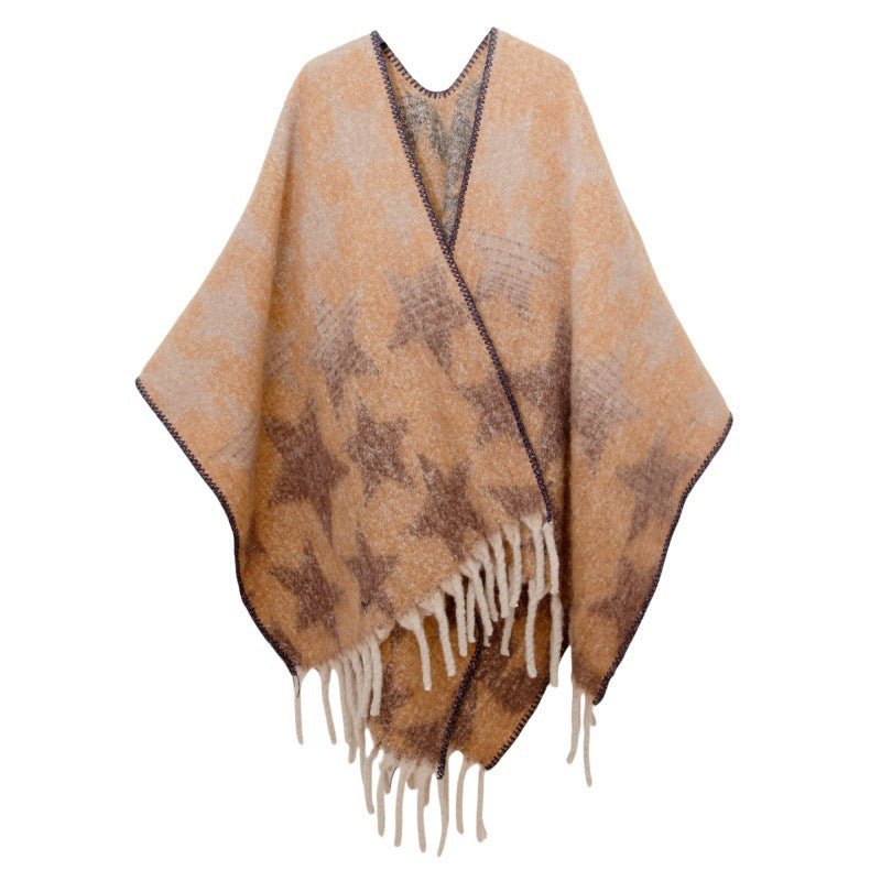 Fringed Jacquard Blanket Shawl Wrap Scarf