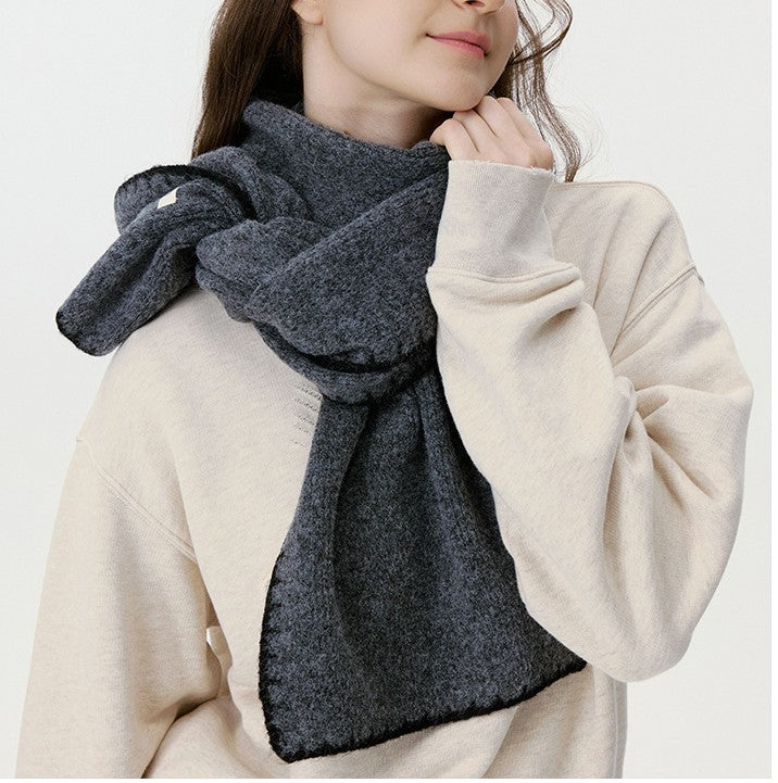 Blanket Stitch Trim Knit Winter Scarf