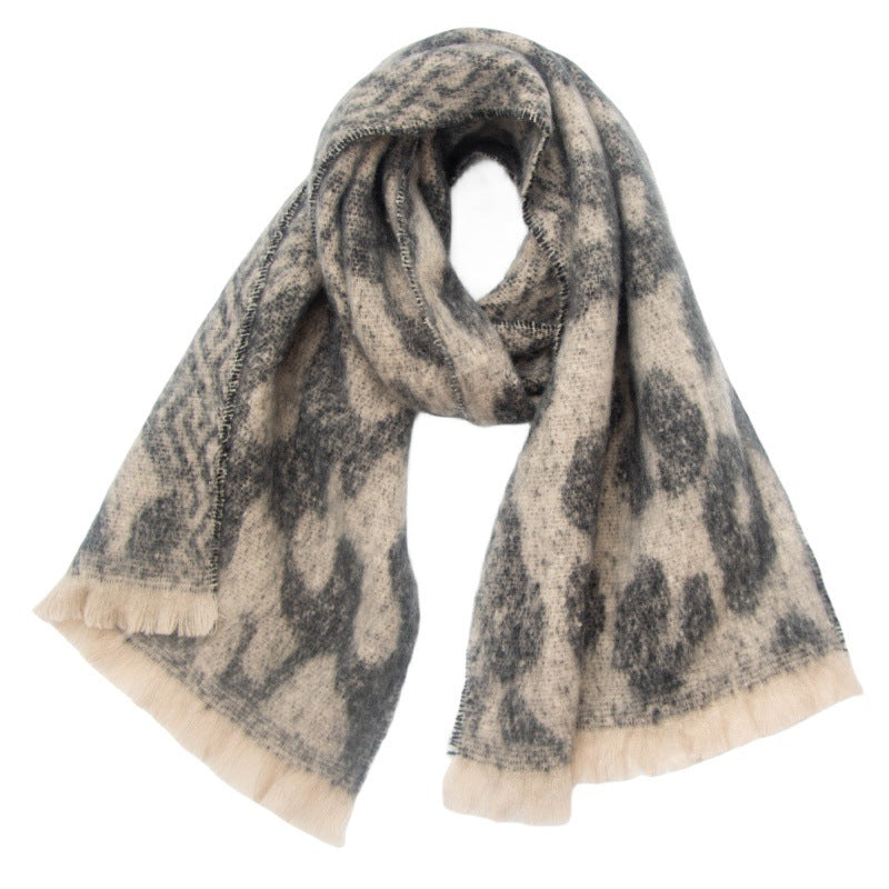 Brushed Leopard Print Winter Blanket Scarf