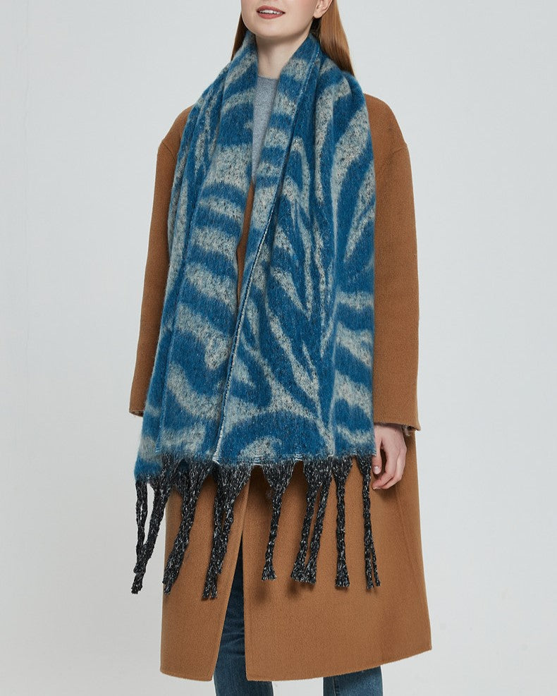 Zebra Stripe Fringed Blanket Scarf
