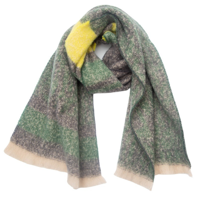 Leopard Panel Striped Fringed Blanket Scarf