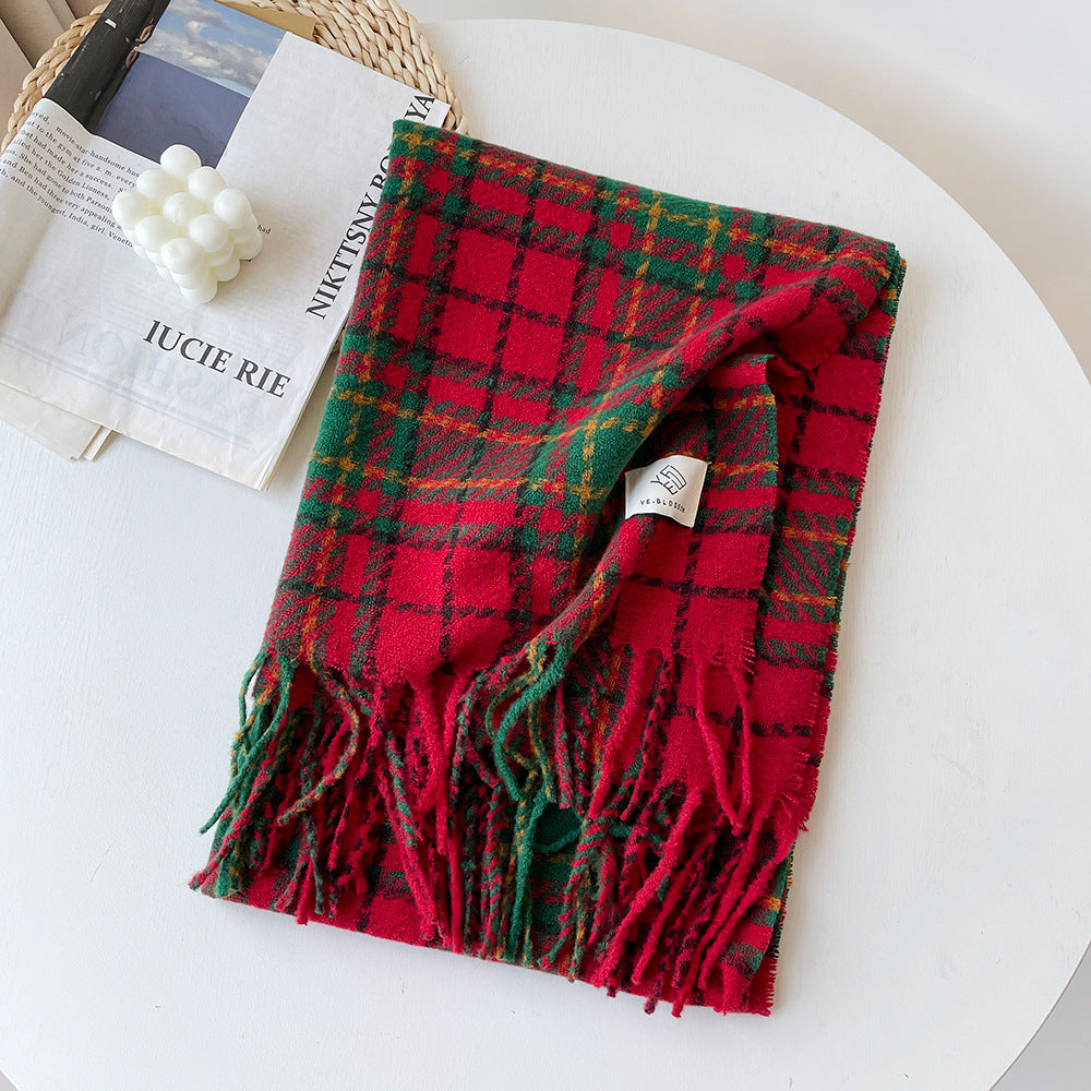 Oversized Plaid Tassel Blanket Scarf