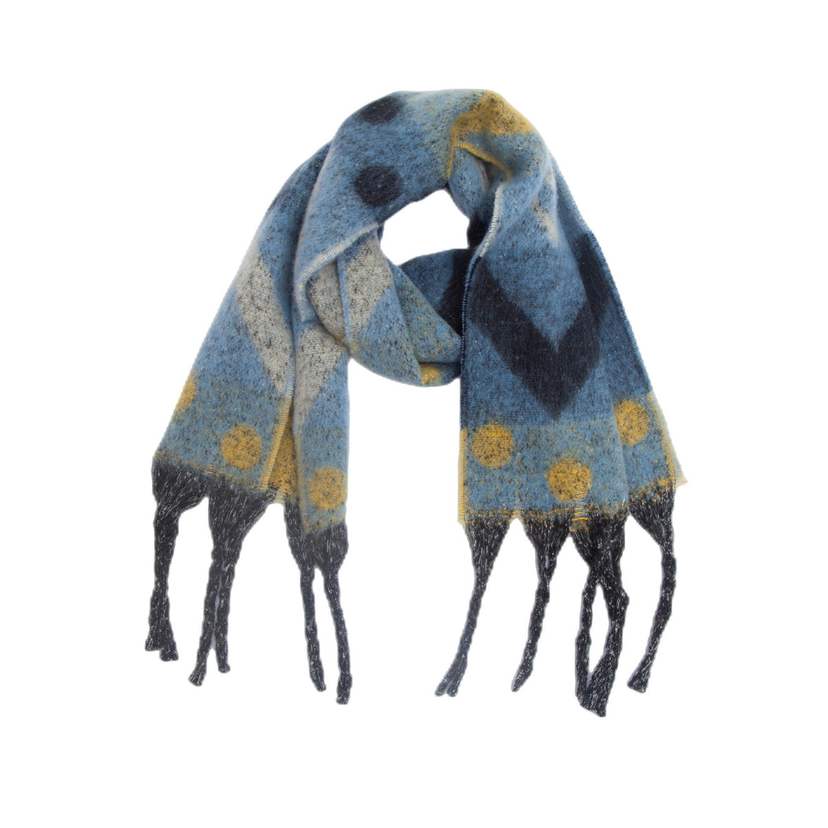 Geometric Colour Block Tassel Wrap Scarf