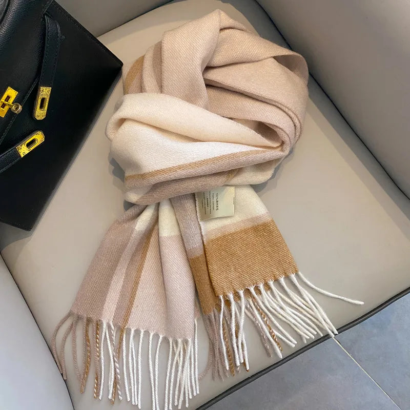 Women's wool plaid wrap scarf comfortable winter blanket accessory