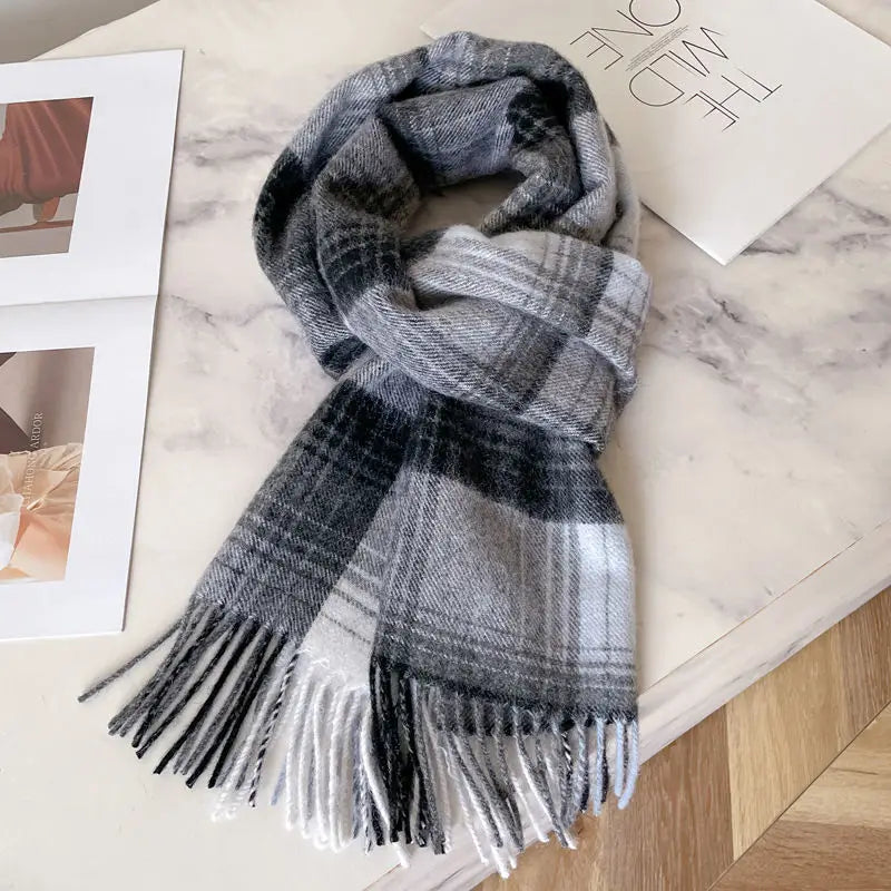 Women's wool plaid wrap scarf comfortable winter blanket accessory