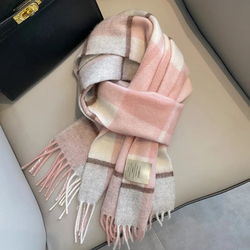 Women's wool plaid wrap scarf comfortable winter blanket accessory