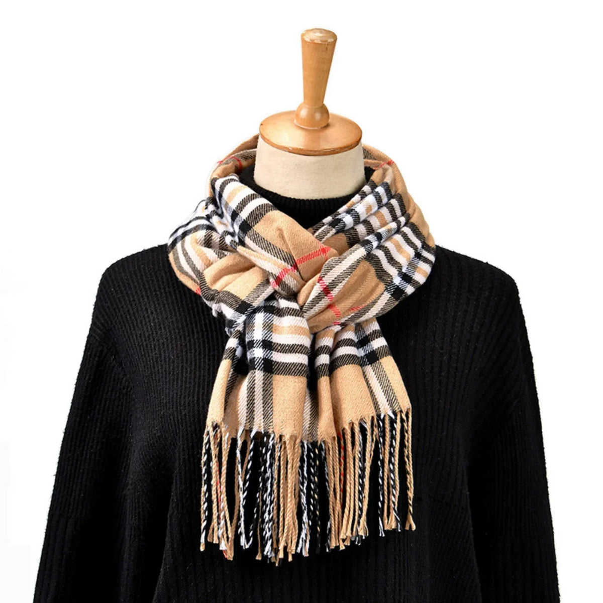 Women's Plaid Scarf – Soft Warm Checked Tassel Shawl Wrap
