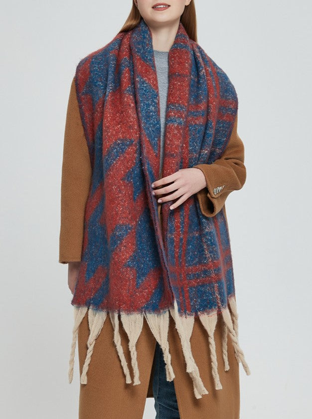 Chunky Fringe Plaid Blanket Scarf