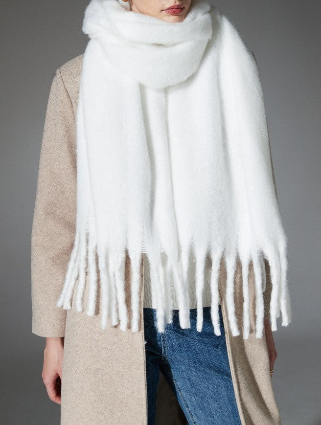 Brushed Blanket Scarf With Long Fringe