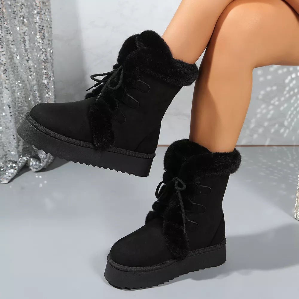 Cozy Suede Lace-up Platform Boots