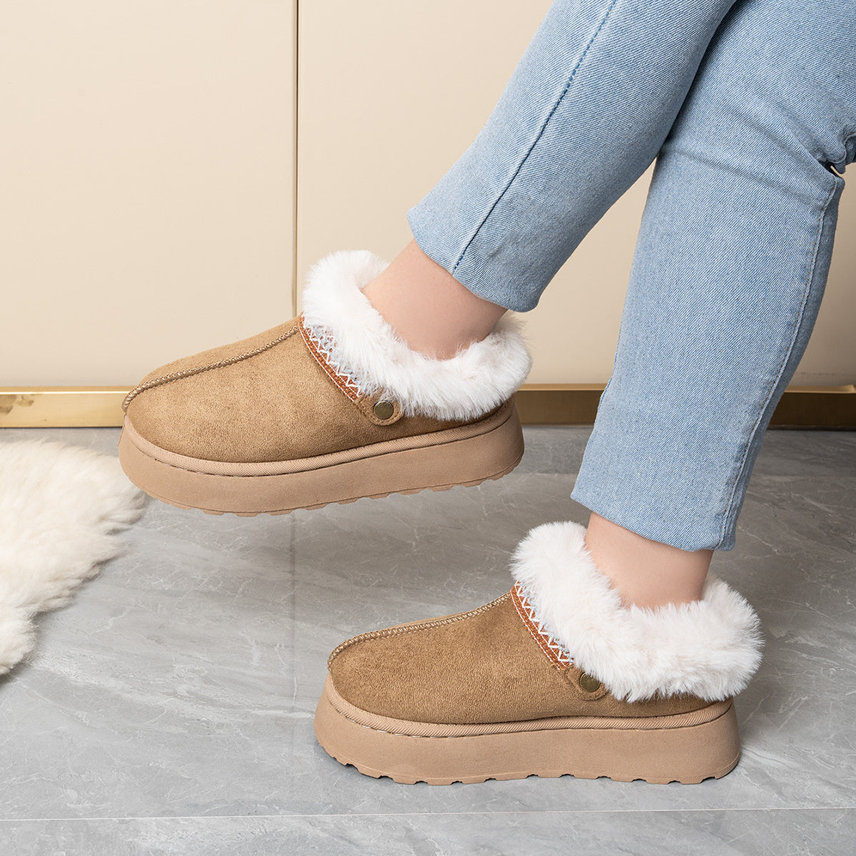 Slip-On Suede Round Toe Platform Ankle Boots