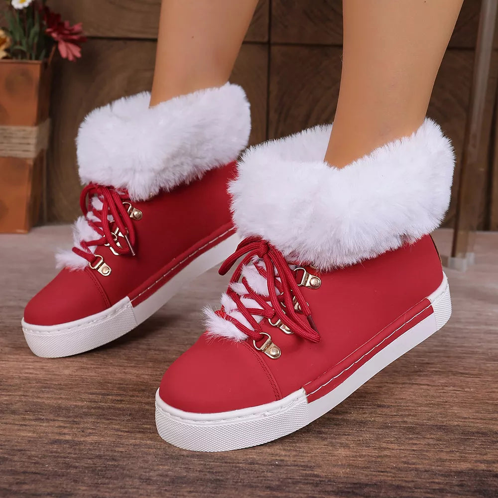 Fluffy Cuff Round-toe Platform Boots