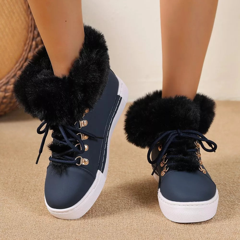 Fluffy Cuff Round-toe Platform Boots