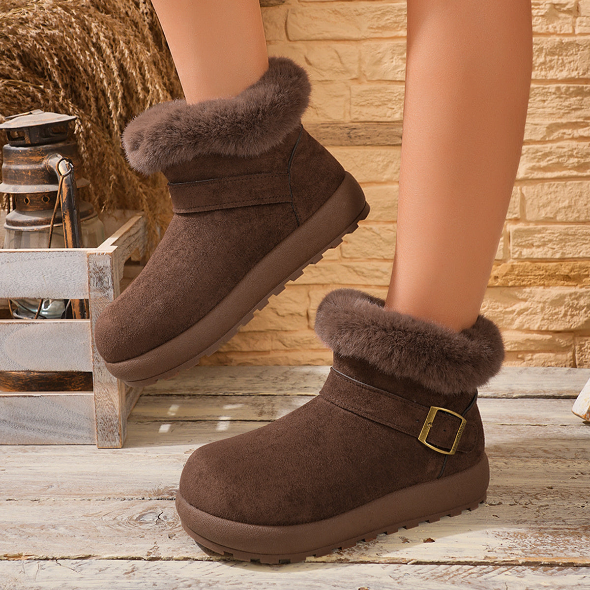 Faux Fur Lined Suede Winter Boots
