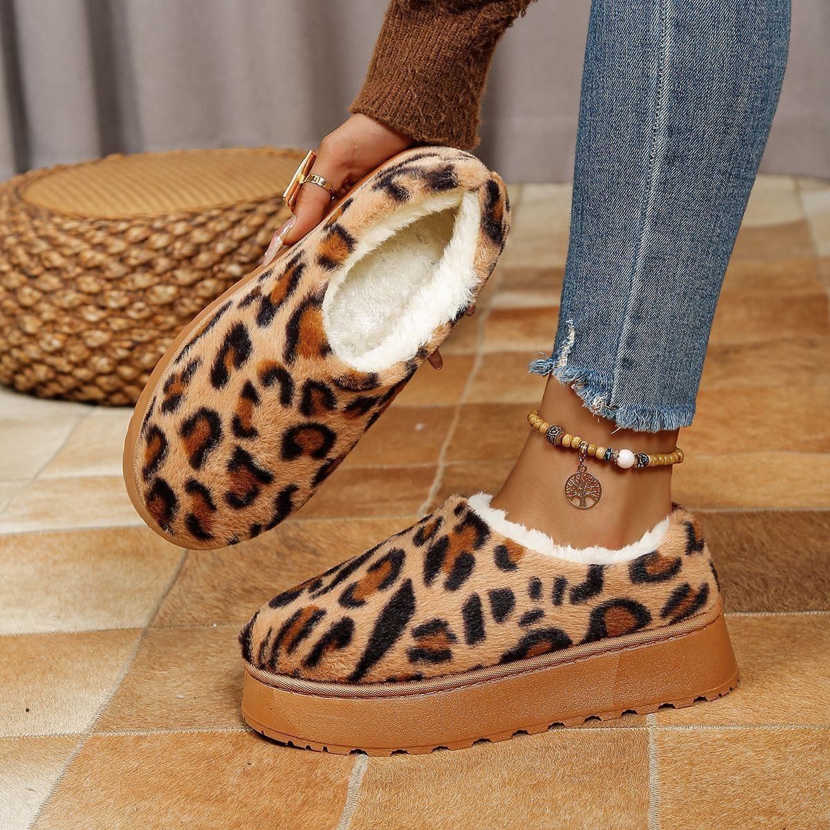 Leopard Print Faux Fur Lined Platform Boots
