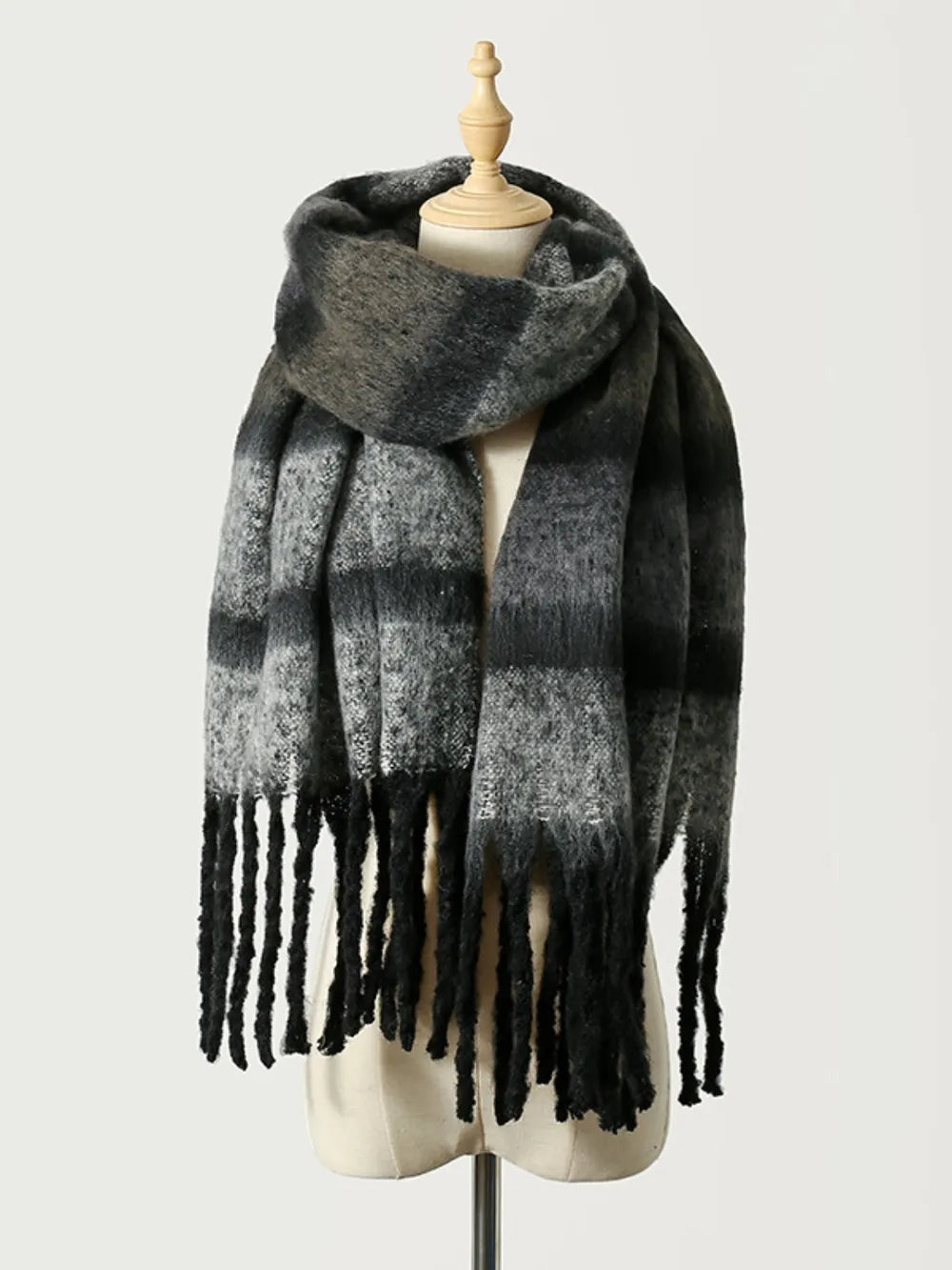 Oversized Plaid Fringe Scarf (Multiple Colors)