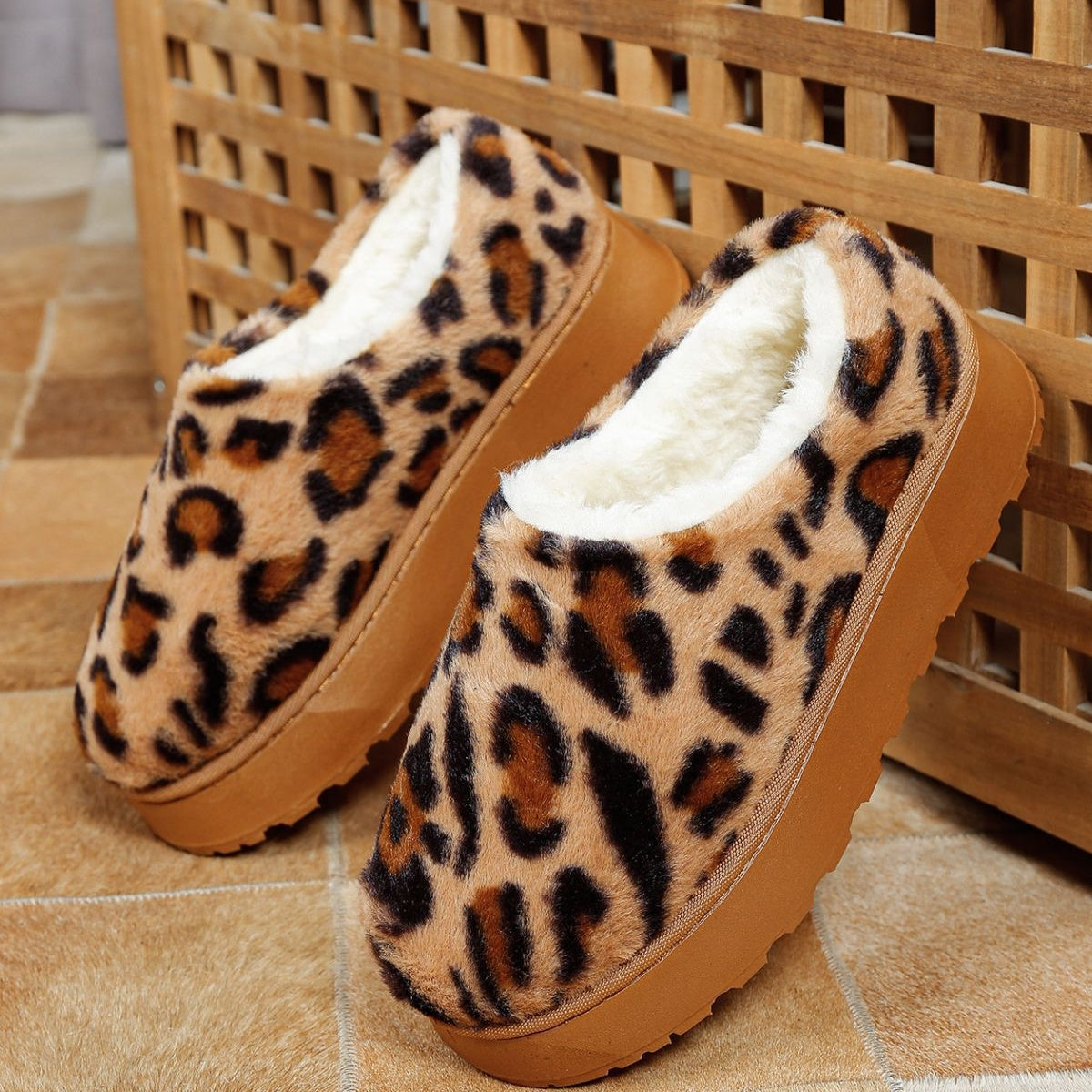 Leopard Print Faux Fur Lined Platform Boots