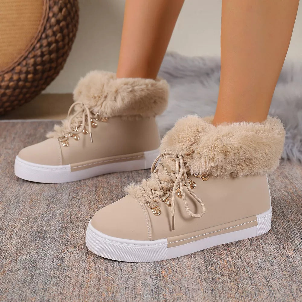 Fluffy Cuff Round-toe Platform Boots